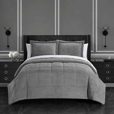FIXTURESFIRST 3 Piece Reich Comforter Set, Gray - King Size FI1700096